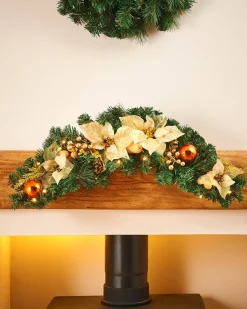 WeRChristmas Pre-Lit Decorated Arch Garland With 20 Warm White LEDs, Copper/Gold, 3 Ft^ Decorated Garlands|Pre Lit Garlands