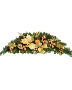 WeRChristmas Pre-Lit Decorated Arch Garland With 20 Warm White LEDs, Copper/Gold, 3 Ft^ Decorated Garlands|Pre Lit Garlands