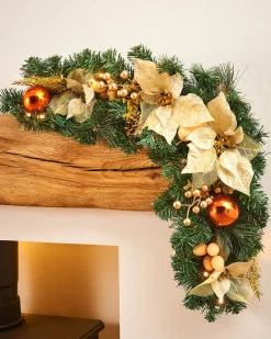 WeRChristmas Pre-Lit Decorated Arch Garland With 20 Warm White LEDs, Copper/Gold, 3 Ft^ Decorated Garlands|Pre Lit Garlands