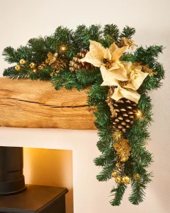 WeRChristmas Pre-Lit Decorated Arch Garland, Cream/Gold, 3 Ft^ Decorated Garlands|Pre Lit Garlands