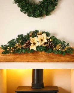 WeRChristmas Pre-Lit Decorated Arch Garland, Cream/Gold, 3 Ft^ Decorated Garlands|Pre Lit Garlands