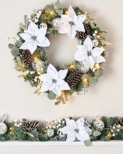 WeRChristmas Pre-Lit Decorated Frosted Wreath, White/Silver, 60 Cm^ Decorated Wreaths|Pre Lit Wreaths