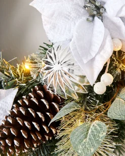 WeRChristmas Pre-Lit Decorated Frosted Wreath, White/Silver, 60 Cm^ Decorated Wreaths|Pre Lit Wreaths