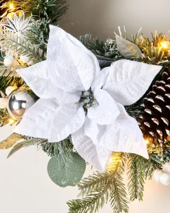 WeRChristmas Pre-Lit Decorated Frosted Wreath, White/Silver, 60 Cm^ Decorated Wreaths|Pre Lit Wreaths