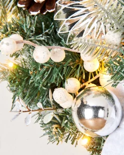 WeRChristmas Pre-Lit Decorated Frosted Wreath, White/Silver, 60 Cm^ Decorated Wreaths|Pre Lit Wreaths