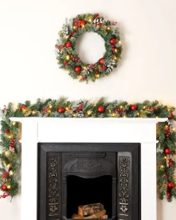 WeRChristmas Pre-Lit Decorated Frosted Wreath, 60 Cm^ Pre Lit Wreaths|Decorated Wreaths
