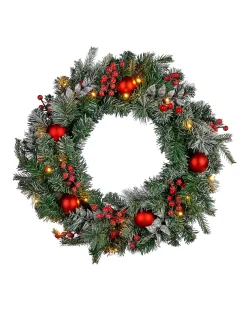 WeRChristmas Pre-Lit Decorated Frosted Wreath, 60 Cm^ Pre Lit Wreaths|Decorated Wreaths