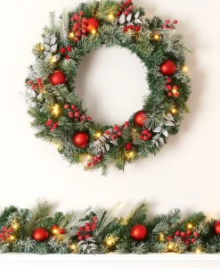 WeRChristmas Pre-Lit Decorated Frosted Wreath, 60 Cm^ Pre Lit Wreaths|Decorated Wreaths