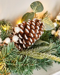 WeRChristmas Pre-Lit Decorated Frosted Garland, White/Silver, 9 Ft^ Decorated Garlands|Pre Lit Garlands