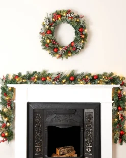 WeRChristmas Pre-Lit Decorated Frosted Garland, 9ft^ Decorated Garlands|Pre Lit Garlands