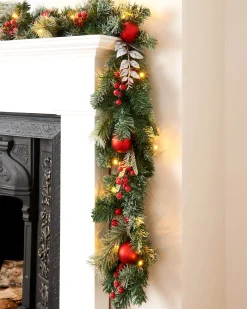 WeRChristmas Pre-Lit Decorated Frosted Garland, 9ft^ Decorated Garlands|Pre Lit Garlands