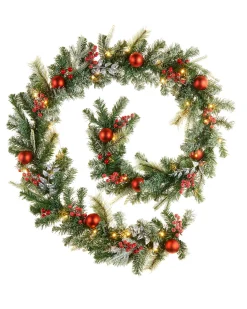 WeRChristmas Pre-Lit Decorated Frosted Garland, 9ft^ Decorated Garlands|Pre Lit Garlands
