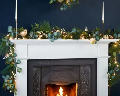 WeRChristmas Pre-Lit Decorated Garland, Berries & Eucalyptuses, 9 Ft^ Plain Garlands|Decorated Garlands