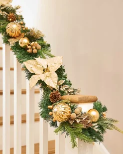 WeRChristmas Pre-Lit Decorated Garland, Cream/Gold, 9 Ft^ Decorated Garlands|Pre Lit Garlands