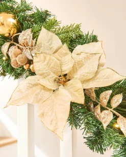 WeRChristmas Pre-Lit Decorated Garland, Cream/Gold, 9 Ft^ Decorated Garlands|Pre Lit Garlands