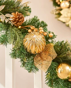 WeRChristmas Pre-Lit Decorated Garland, Cream/Gold, 9 Ft^ Decorated Garlands|Pre Lit Garlands