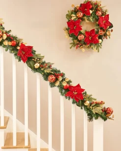 WeRChristmas Pre-Lit Decorated Garland, Red/Gold, 9 Ft^ Decorated Garlands|Pre Lit Garlands