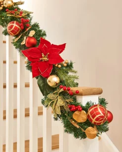 WeRChristmas Pre-Lit Decorated Garland, Red/Gold, 9 Ft^ Decorated Garlands|Pre Lit Garlands