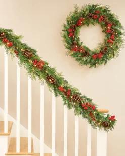 WeRChristmas Pre-Lit Decorated Garland, Pinecones & Berries, 9 Ft^ Decorated Garlands|Pre Lit Garlands