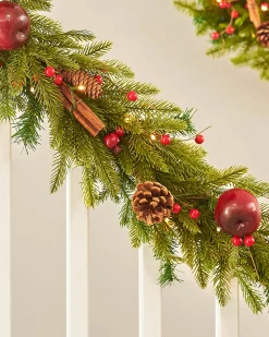 WeRChristmas Pre-Lit Decorated Garland, Apples & Cinnamon Sticks, 9 Ft^ Decorated Garlands|Pre Lit Garlands