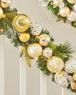 WeRChristmas Pre-Lit Decorated Garland, Silver/Champagne/Gold, 9 Ft^ Decorated Garlands|Pre Lit Garlands