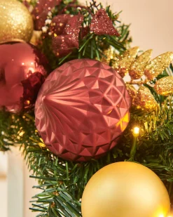 WeRChristmas Pre-Lit Decorated Garland, Burgundy/Gold, 9 Ft^ Decorated Garlands|Pre Lit Garlands
