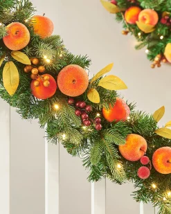 WeRChristmas Pre-Lit Decorated Garland, Apples & Peaches, 9 Ft^ Decorated Garlands|Pre Lit Garlands