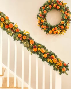 WeRChristmas Pre-Lit Decorated Garland, Apples & Peaches, 9 Ft^ Decorated Garlands|Pre Lit Garlands