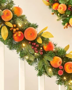 WeRChristmas Pre-Lit Decorated Garland, Apples & Peaches, 9 Ft^ Decorated Garlands|Pre Lit Garlands