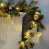 WeRChristmas Pre-Lit Decorated Garland, Cream/Gold, 9 Ft^ Decorated Garlands|Pre Lit Garlands