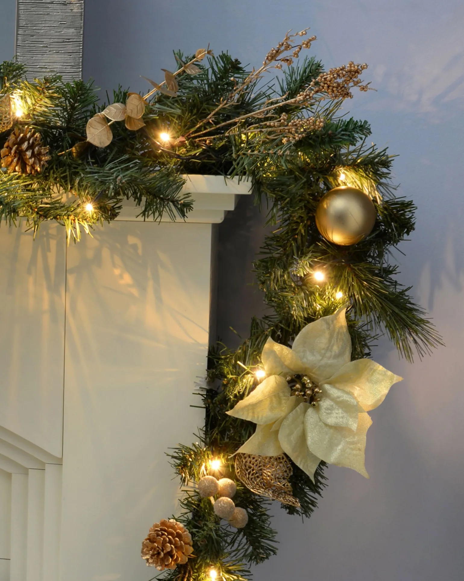 WeRChristmas Pre-Lit Decorated Garland, Cream/Gold, 9 Ft^ Decorated Garlands|Pre Lit Garlands
