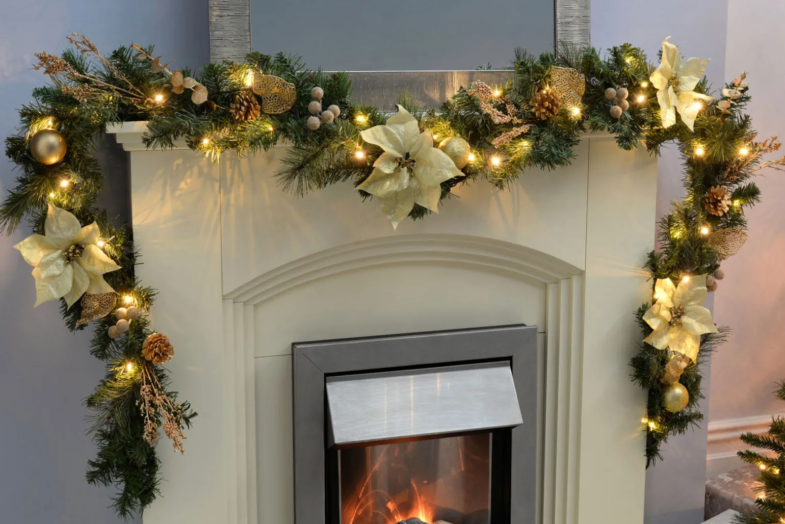 WeRChristmas Pre-Lit Decorated Garland, Cream/Gold, 9 Ft^ Decorated Garlands|Pre Lit Garlands