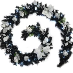 WeRChristmas Pre-Lit Decorated Garland, Black/Silver, 9 Ft^ Decorated Garlands|Pre Lit Garlands