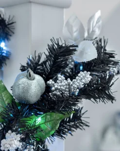 WeRChristmas Pre-Lit Decorated Garland, Black/Silver, 9 Ft^ Decorated Garlands|Pre Lit Garlands
