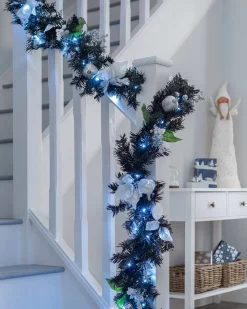 WeRChristmas Pre-Lit Decorated Garland, Black/Silver, 9 Ft^ Decorated Garlands|Pre Lit Garlands