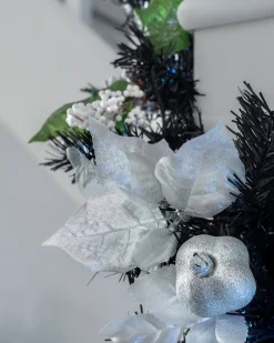 WeRChristmas Pre-Lit Decorated Garland, Black/Silver, 9 Ft^ Decorated Garlands|Pre Lit Garlands