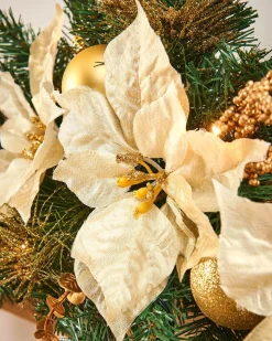 WeRChristmas Pre-Lit Decorated Garland Arch, Cream/Gold, 3 Ft^ Decorated Garlands|Pre Lit Garlands