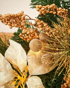 WeRChristmas Pre-Lit Decorated Garland Arch, Cream/Gold, 3 Ft^ Decorated Garlands|Pre Lit Garlands