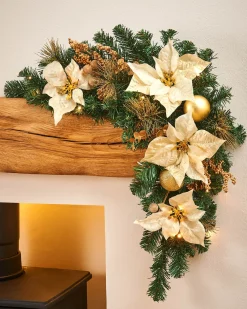 WeRChristmas Pre-Lit Decorated Garland Arch, Cream/Gold, 3 Ft^ Decorated Garlands|Pre Lit Garlands