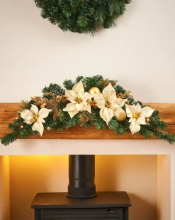 WeRChristmas Pre-Lit Decorated Garland Arch, Cream/Gold, 3 Ft^ Decorated Garlands|Pre Lit Garlands