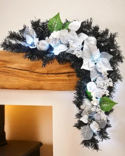 WeRChristmas Pre-Lit Decorated Garland Arch, Black/Silver, 3 Ft^ Decorated Garlands|Pre Lit Garlands