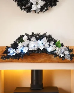 WeRChristmas Pre-Lit Decorated Garland Arch, Black/Silver, 3 Ft^ Decorated Garlands|Pre Lit Garlands