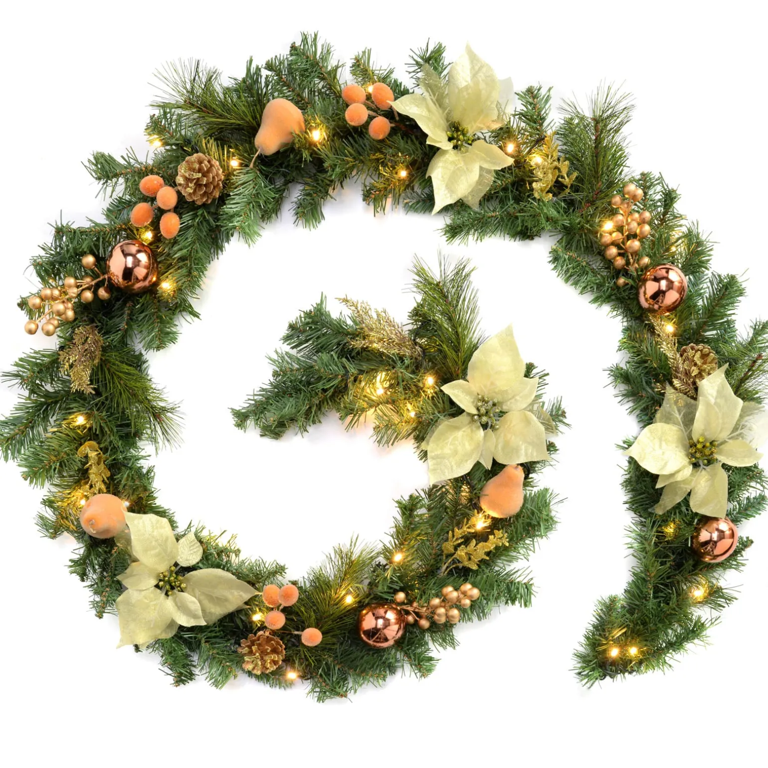 WeRChristmas Pre-Lit Decorated Garland, Copper/Gold, 9 Ft^ Decorated Garlands|Pre Lit Garlands