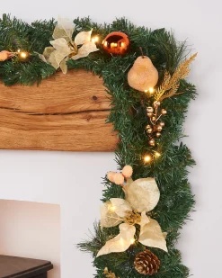 WeRChristmas Pre-Lit Decorated Garland, Copper/Gold, 9 Ft^ Decorated Garlands|Pre Lit Garlands