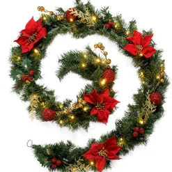 WeRChristmas Pre-Lit Decorated Garland, Red/Gold, 9 Ft^ Decorated Garlands|Pre Lit Garlands