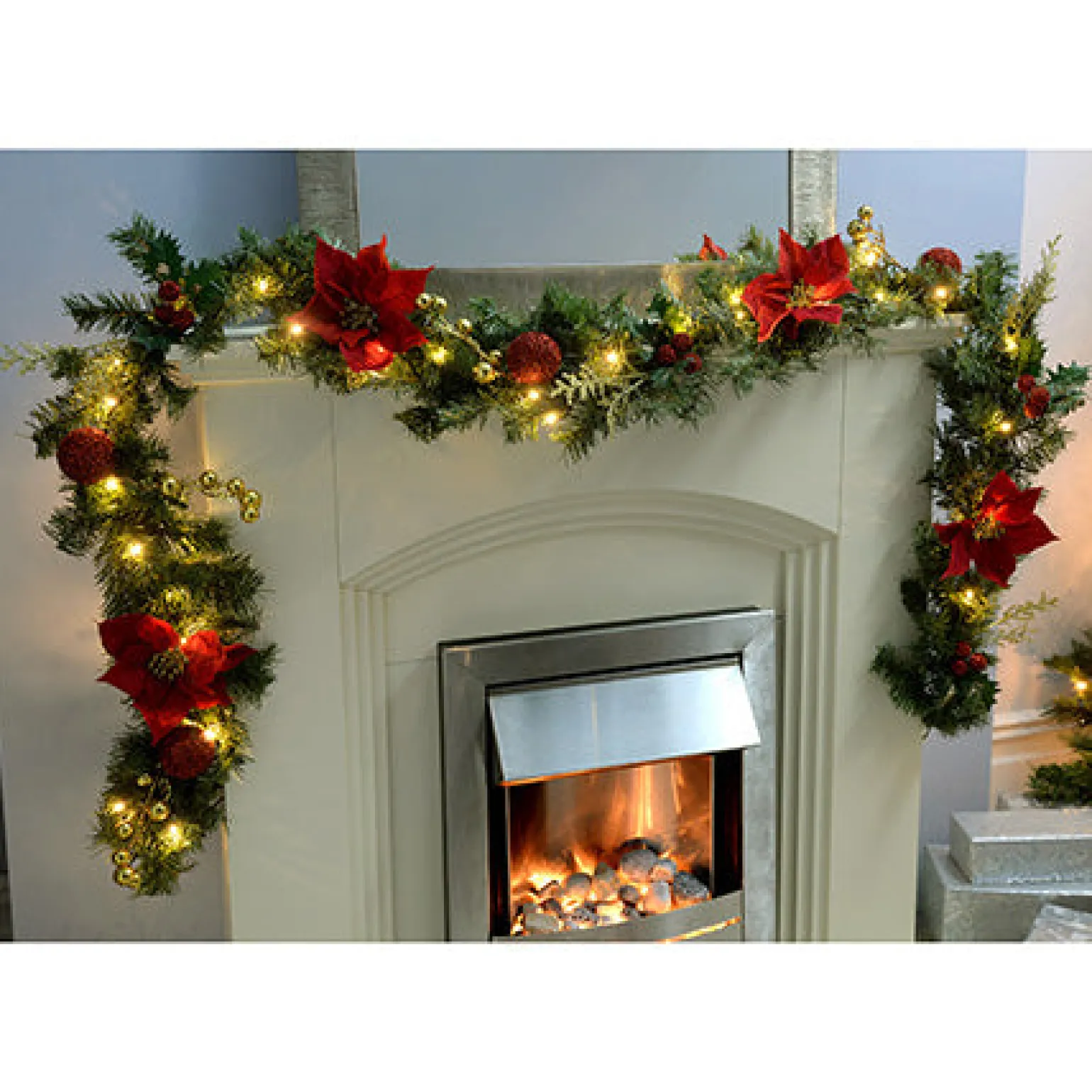 WeRChristmas Pre-Lit Decorated Garland, Red/Gold, 9 Ft^ Decorated Garlands|Pre Lit Garlands