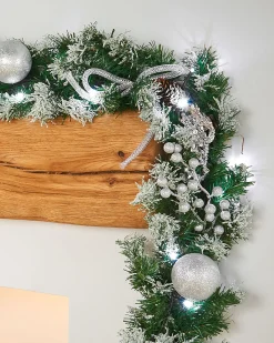 WeRChristmas Pre-Lit Decorated Garland, Silver Ice, 9 Ft^ Snow Flocked Garlands|Decorated Garlands