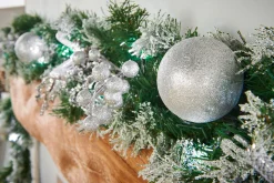 WeRChristmas Pre-Lit Decorated Garland, Silver Ice, 9 Ft^ Snow Flocked Garlands|Decorated Garlands