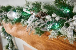 WeRChristmas Pre-Lit Decorated Garland, Silver Ice, 9 Ft^ Snow Flocked Garlands|Decorated Garlands