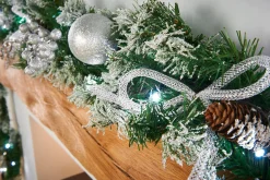 WeRChristmas Pre-Lit Decorated Garland, Silver Ice, 9 Ft^ Snow Flocked Garlands|Decorated Garlands